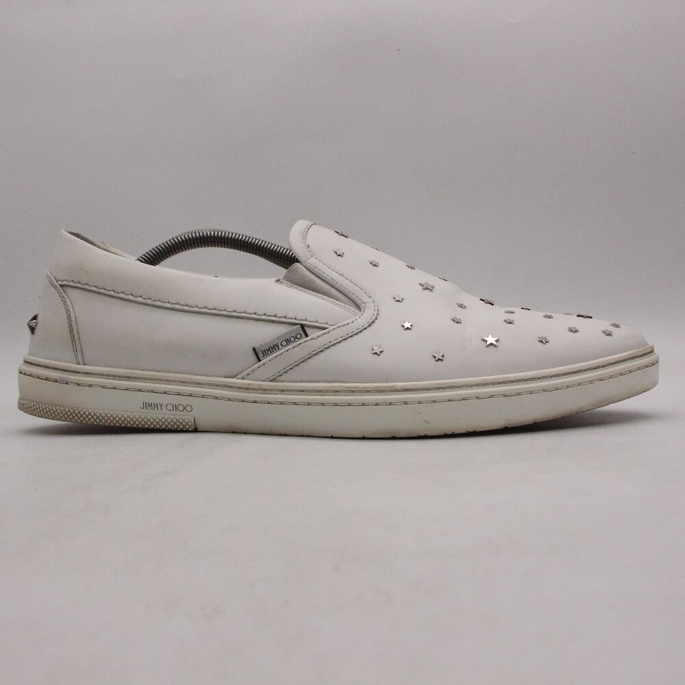 Jimmy Choo Grove  Men's Size EU 47 White Star-Studded Slip-On Sneakers
